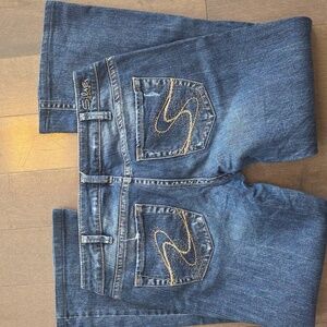 Silver Aiko Jeans Distressed Size 30x29 Mid Rise Flare Wide Leg